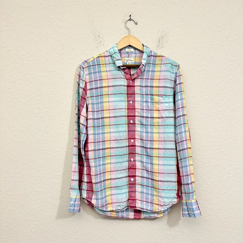 NWOT J. CREW Slim Baird McNutt Irish Linen Shirt Button-Up in Plaid Multi